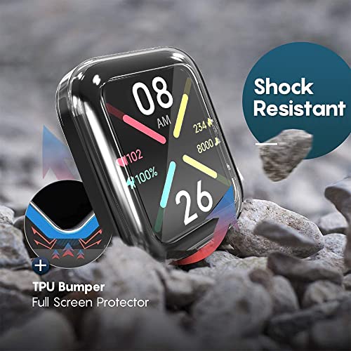 Sounce Watch Case Compatible with ‎Noise Colorfit Pulse Go Buzz Tempered Glass Screen Protector, HD Clear Touch Sensitive Ultra-Thin TPU Protective Cover (Black)