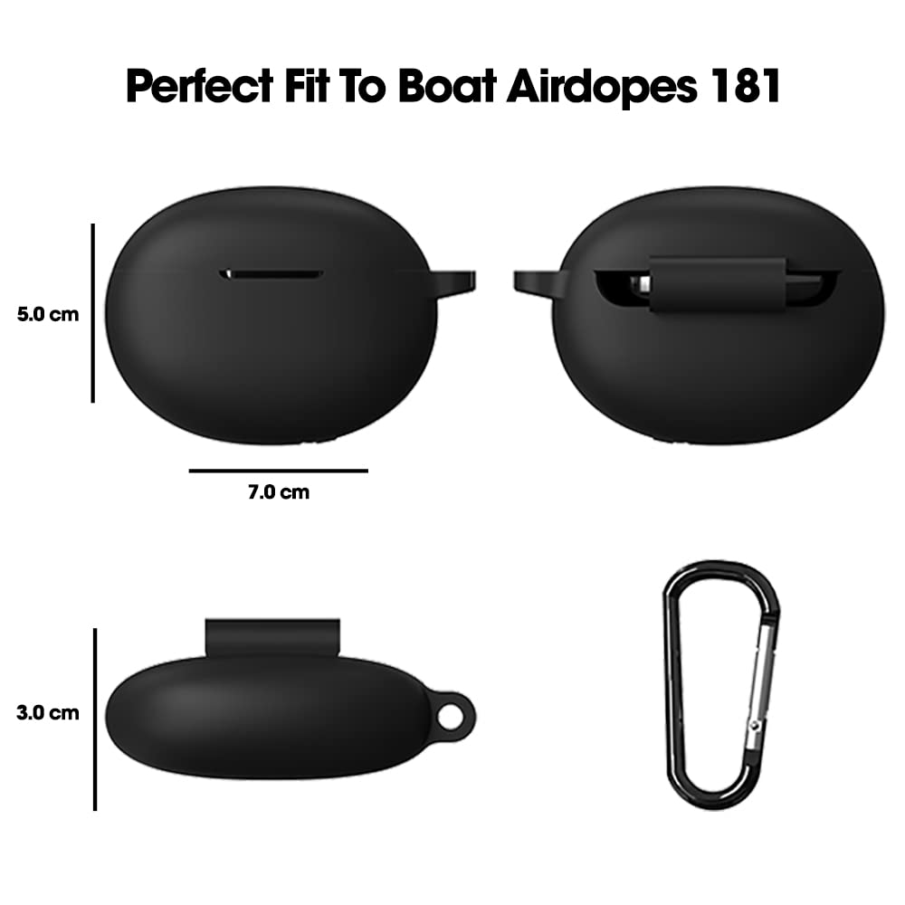 Sounce Earphone Case Cover Compatible with Boat Airdopes 181, Soft Silicone Skin Case Cover Shock-Absorbing Protective Case with Keychain [Front LED Visible]