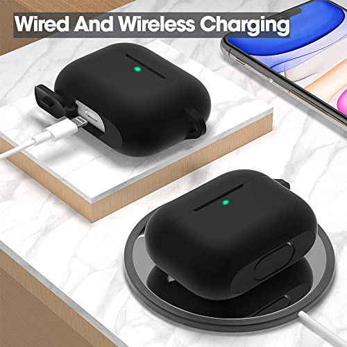 Sounce Airpods Pro 2nd Generation Case Cover 2022, Soft Silicone Skin Cover Shock-Absorbing Protective Case with Keychain for New Apple Airpods Pro Case [Front LED Visible] (Black)