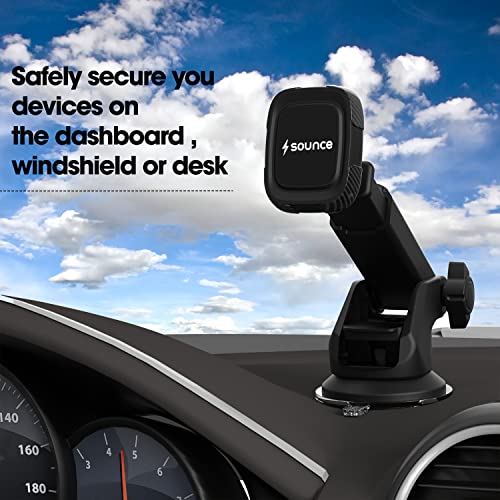 Sounce Car Phone Mount Magnetic, Car Dashboard, Windshield, and Air Vent Mount, Phone Holder, Universal Magnetic Phone Car Mount with Powerful Suction Cup Built-in Strong 6 Magnets for all Cell Phones