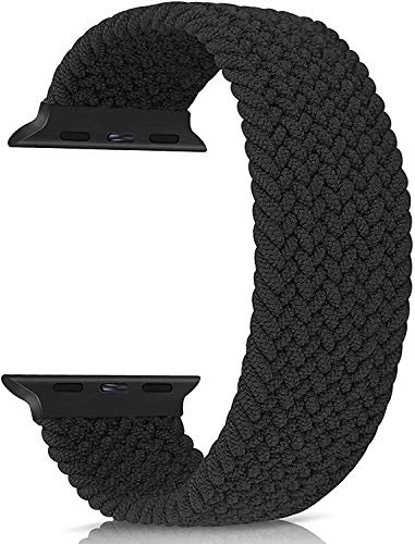 Sounce Compatible for Watch Band 42-44mm Large Adjustable Soft Braided Loop Wristband Sport Loop for Watch Series 6/5/4/3/2/1, SE - Black