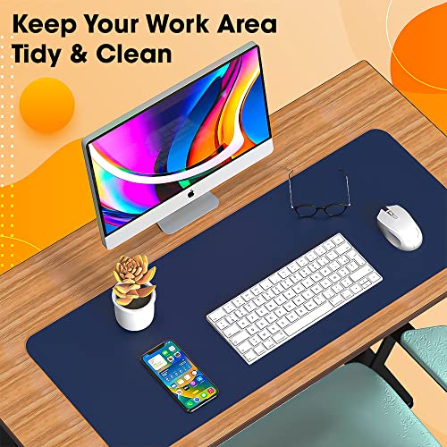 Sounce Vegan PU Leather Mouse Pad, Extended Desk Mat for Work from Home/Office/Gaming, Reversible Anti-Slip, Design Water Resistant Desk Spread (35 Inch * 17.7 Inch Navy Blue and Yellow Ochre)