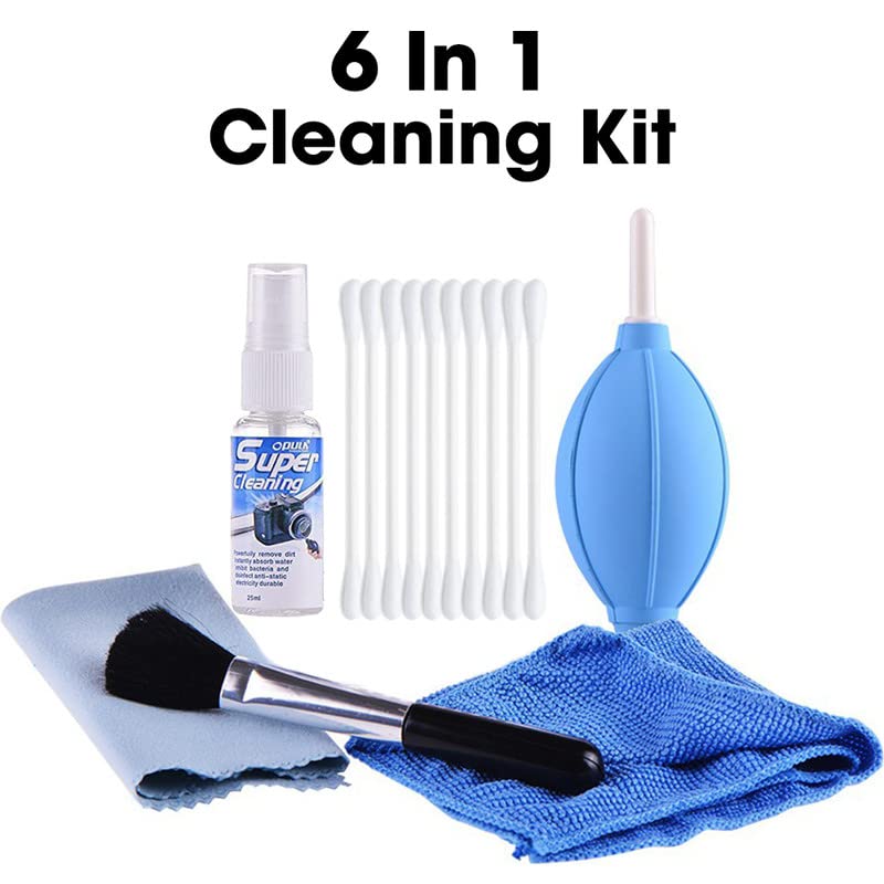 Sounce Essentials Professional 6-in-1 Cleaning Kit for Cameras & Sensitive Electronics (Includes: Air Blower, Cotton Swabs, Suede + Plush Micro-Fiber Cloth, Cleaning Brush, Cleaning Solution)