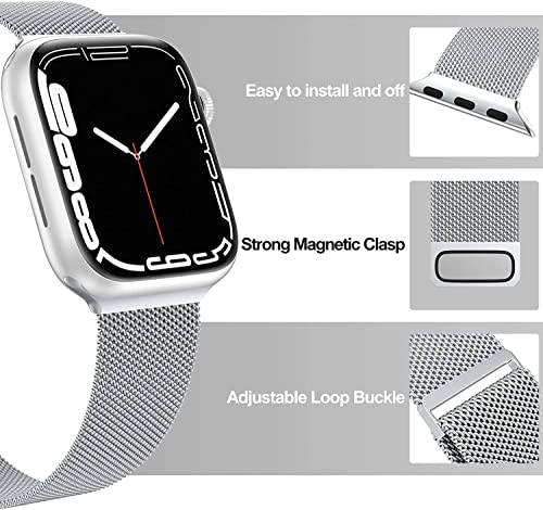 Sounce Metal Stainless Steel Bands Compatible with Watch Bands, Loop Magnetic Milanese Mesh Strap for iWatch Series 8 7 6 5 4 3 2 SE [Watch NOT Included] (42MM 44MM 45MM / 49MM Ultra, Black)