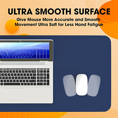 Sounce Vegan PU Leather Mouse Pad, Extended Desk Mat for Work from Home/Office/Gaming, Reversible Anti-Slip, Design Water Resistant Desk Spread (35 Inch * 17.7 Inch Navy Blue and Yellow Ochre)