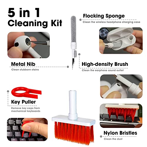 Sounce Cleaning Soft Brush Keyboard Cleaner 5-in-1 Multi-Function Computer Cleaning Tools Kit Corner Gap Duster Keycap Puller for Bluetooth Earphones Lego Laptop AirPods Pro Camera Lens