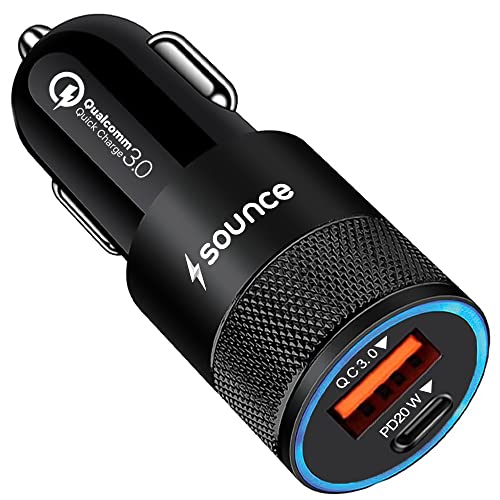 Sounce 38W Car Charger Type-C 20W PD & 18W 3.0 Qualcomm Certified Dual