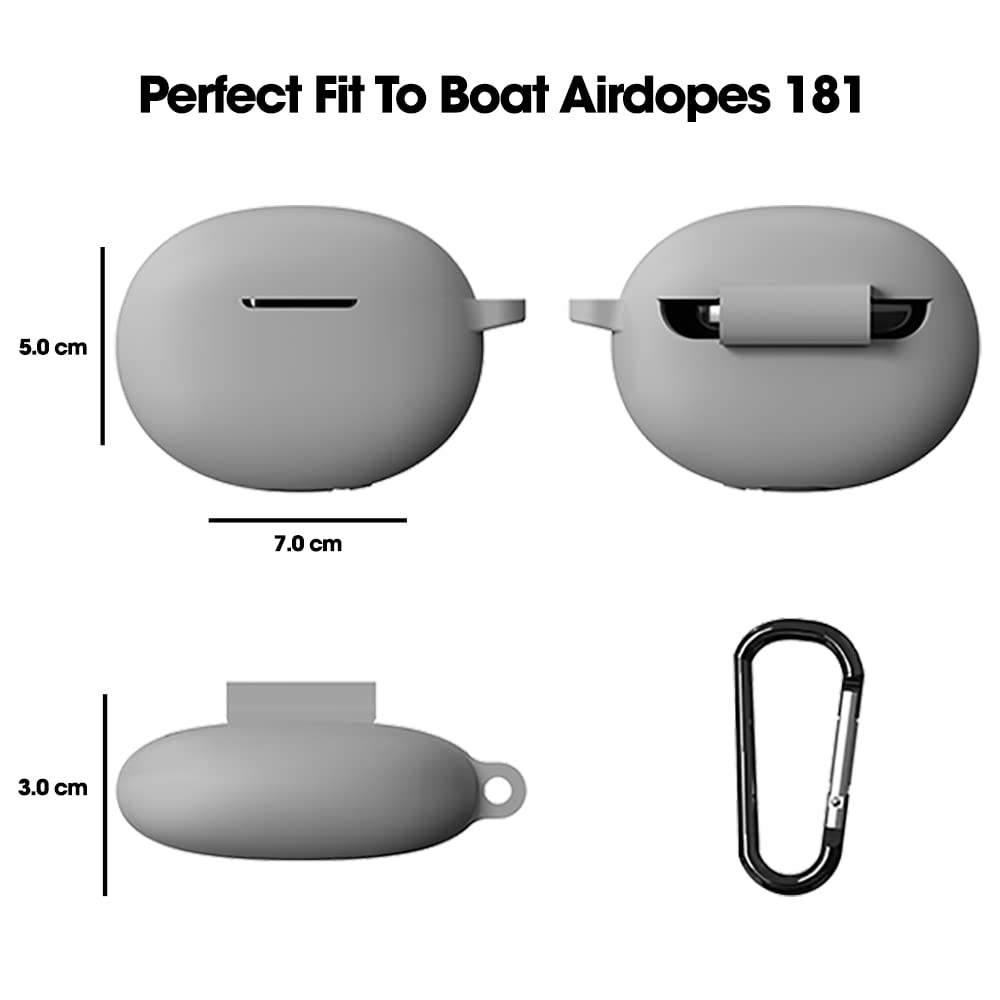Sounce Earphone Case Cover Compatible with Boat Airdopes 181, Soft Silicone Skin Case Cover Shock-Absorbing Protective Case with Keychain [Front LED Visible]