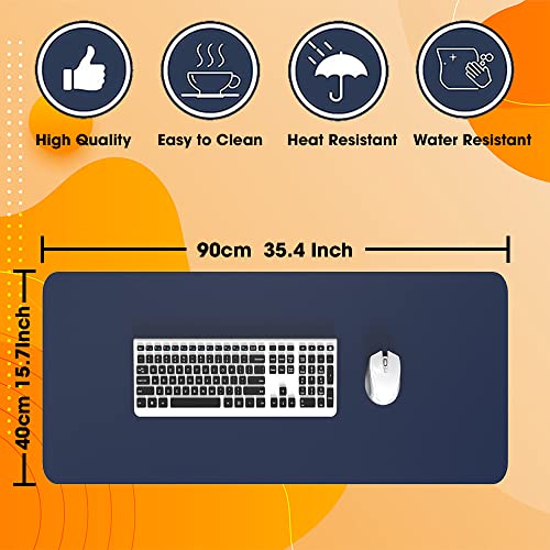 Sounce Vegan PU Leather Mouse Pad, Extended Desk Mat for Work from Home/Office/Gaming, Reversible Anti-Slip, Design Water Resistant Desk Spread (35 Inch * 17.7 Inch Navy Blue and Yellow Ochre)