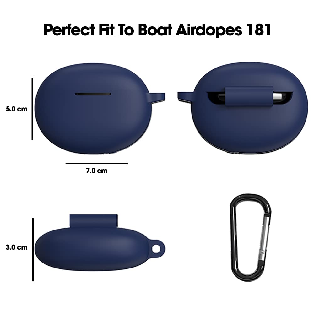 Sounce Earphone Case Cover Compatible with Boat Airdopes 181, Soft Silicone Skin Case Cover Shock-Absorbing Protective Case with Keychain [Front LED Visible]