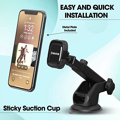 Sounce Car Phone Mount Magnetic, Car Dashboard, Windshield, and Air Vent Mount, Phone Holder, Universal Magnetic Phone Car Mount with Powerful Suction Cup Built-in Strong 6 Magnets for all Cell Phones