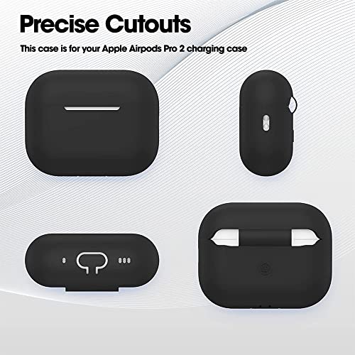Sounce Airpods Pro 2nd Generation Case Cover 2022, Soft Silicone Skin Cover Shock-Absorbing Protective Case with Keychain for New Apple Airpods Pro Case [Front LED Visible] (Black)