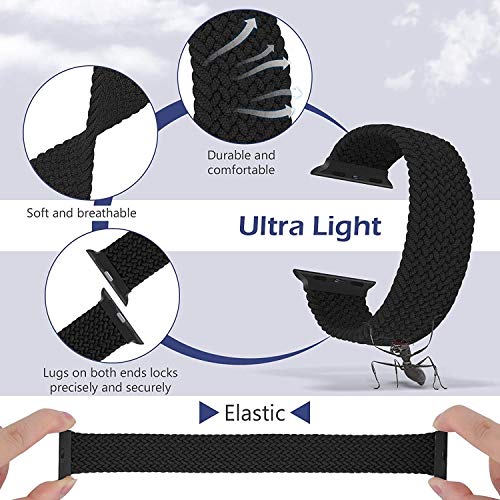 Sounce Compatible for Watch Band 42-44mm Large Adjustable Soft Braided Loop Wristband Sport Loop for Watch Series 6/5/4/3/2/1, SE - Black