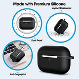 Sounce Airpods Pro 2nd Generation Case Cover 2022, Soft Silicone Skin Cover Shock-Absorbing Protective Case with Keychain for New Apple Airpods Pro Case [Front LED Visible] (Black)