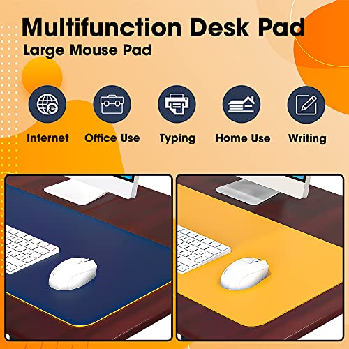 Sounce Vegan PU Leather Mouse Pad, Extended Desk Mat for Work from Home/Office/Gaming, Reversible Anti-Slip, Design Water Resistant Desk Spread (35 Inch * 17.7 Inch Navy Blue and Yellow Ochre)