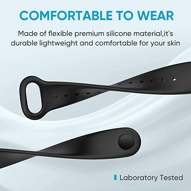 Sounce Silicone Adjustable Watch Band Strap For Xiaomi Mi Band 3/ Mi Band 4 (Not Compatible For Mi Band 1/2) (Black)