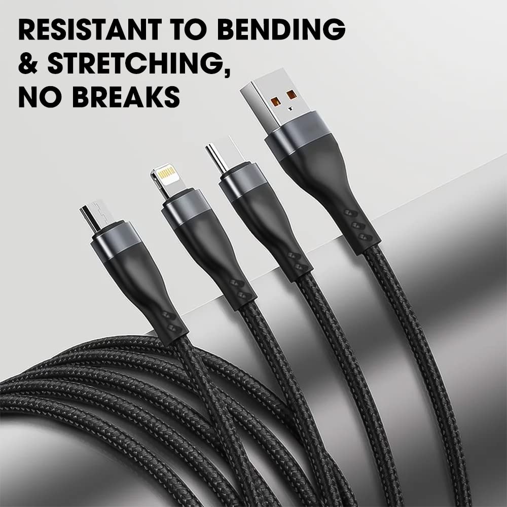 Sounce 3-in-1 USB Charging Cable | 100W / 6A Fast Charger Cord with Type-C, Micro USB & Lightning Connectors | Nylon Braided, 1.2m (4 ft) – Universal for Phones, Tablets & More
