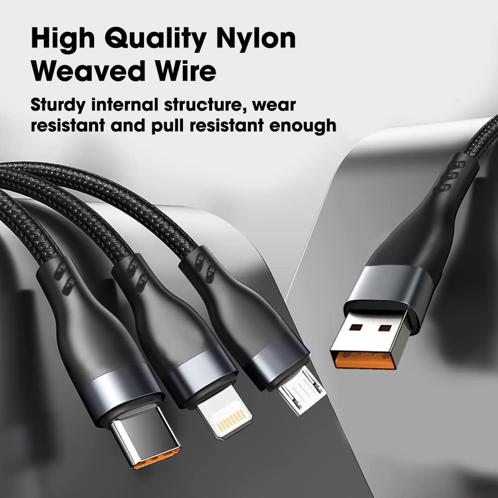 Sounce 3-in-1 USB Charging Cable | 100W / 6A Fast Charger Cord with Type-C, Micro USB & Lightning Connectors | Nylon Braided, 1.2m (4 ft) – Universal for Phones, Tablets & More