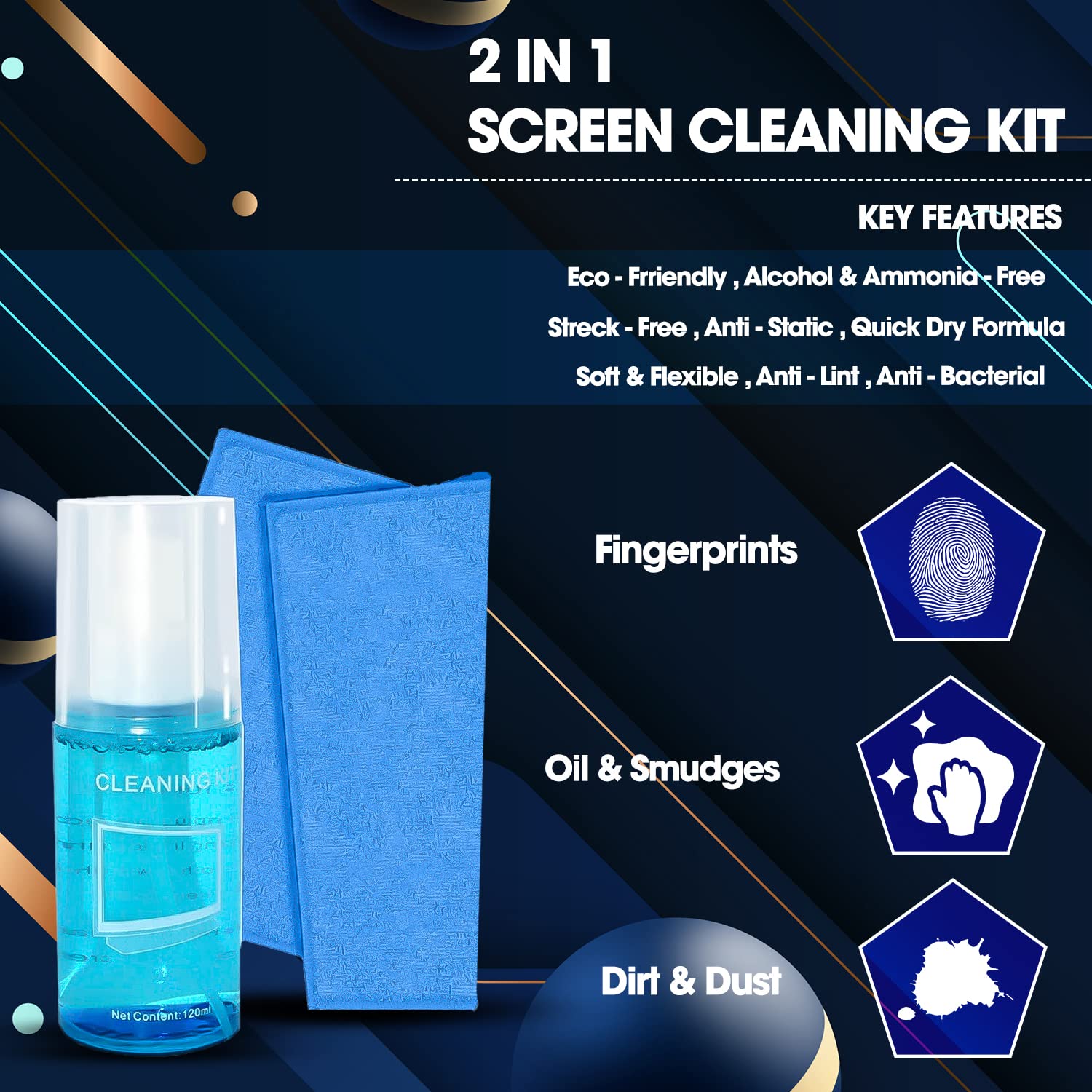 Sounce Electronic Screen Cleaning Kit 2 in 1 LCD LED Screen Wipes, 120