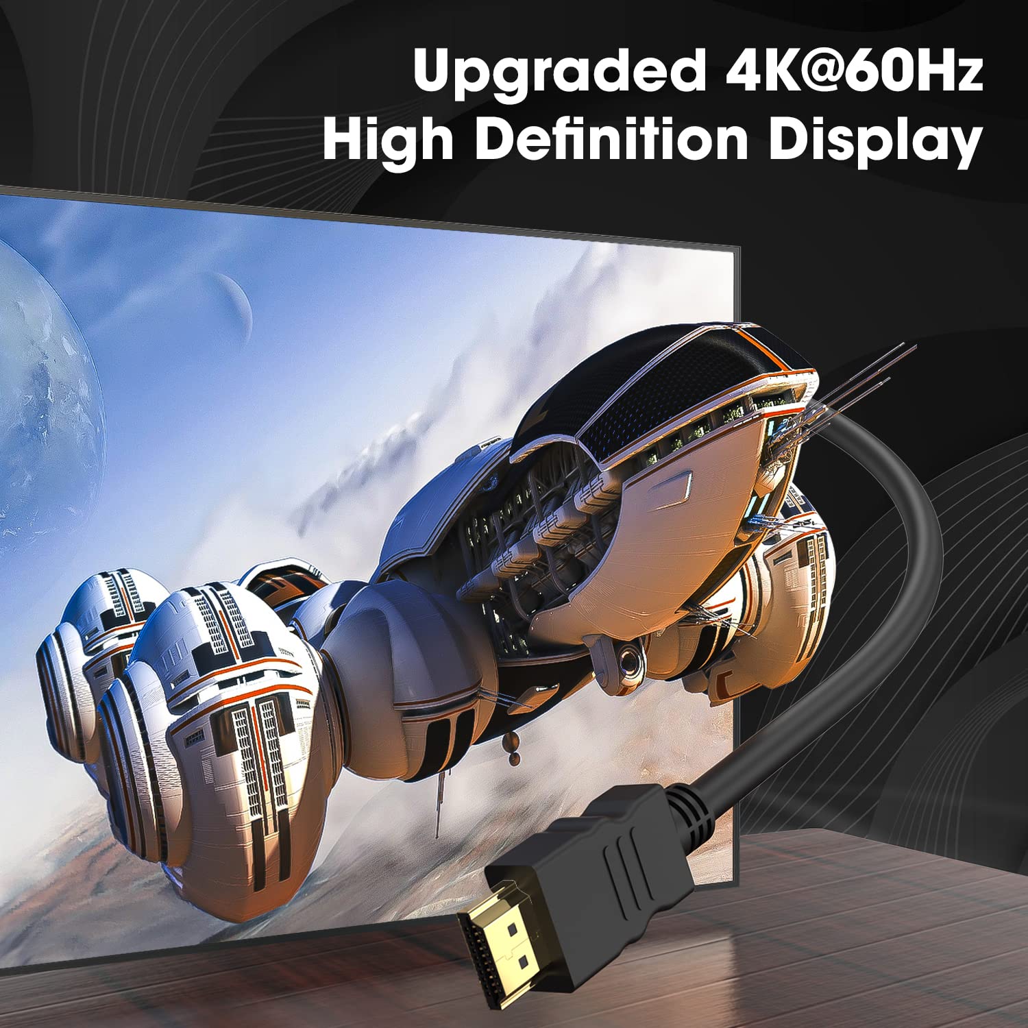 Sounce 1.5 Meter HDMI 2.1 Cable | 64Gbps, 4K@120Hz, 1080p@240Hz | ARC Enabled, Gold-Plated, Durable Build – Black (Pack of 1)