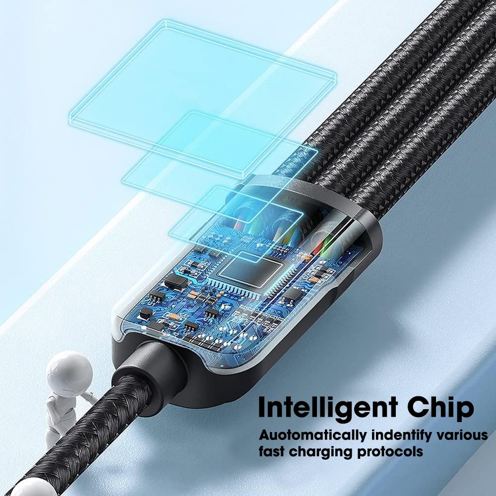 Sounce 3-in-1 USB Charging Cable | 100W / 6A Fast Charger Cord with Type-C, Micro USB & Lightning Connectors | Nylon Braided, 1.2m (4 ft) – Universal for Phones, Tablets & More