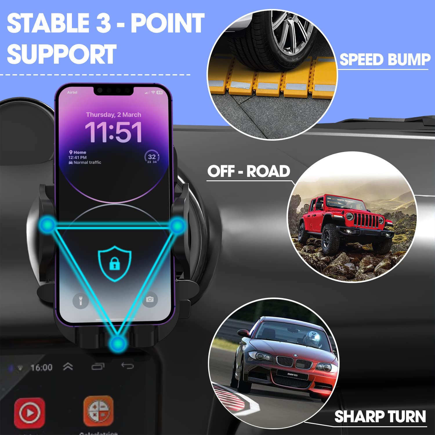 Sounce Adjustable Air Vent Mobile Phone Holder for Car with 360° Rotational, Quick Release Button, Compatible with All Smartphones with 4 to 7-inch Devices (Black)