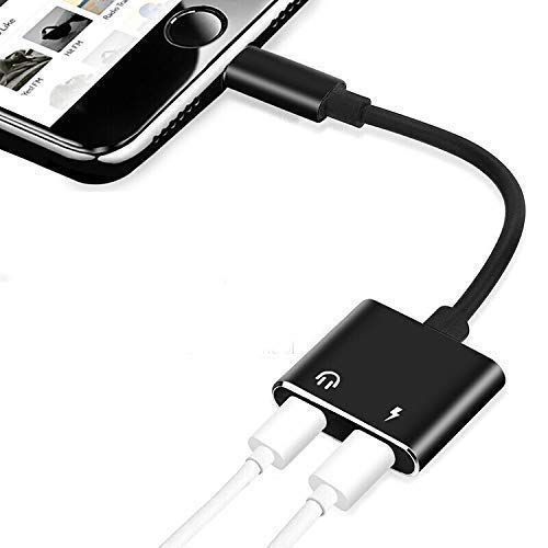 Sounce 2 in1 Splitter Earphone Converter and Phone Charging and Audio Compatible for Phone Audio for Phone 11 X 7 8 Plus & OS Compatible - Black