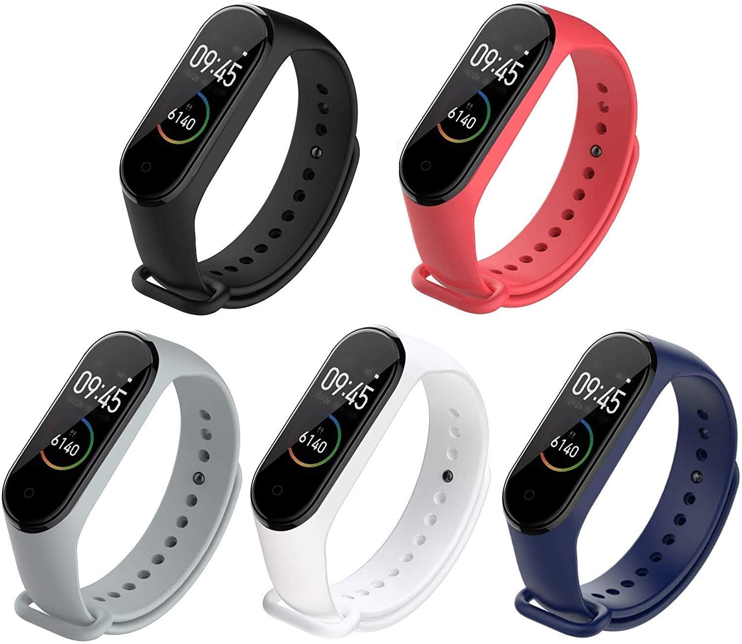 Sounce Adjustable Xiaomi Mi Band 3/ Mi Band 4 Watch Strap Silicone Adjustable Men Women- Set of 5 (Multi-Colored)