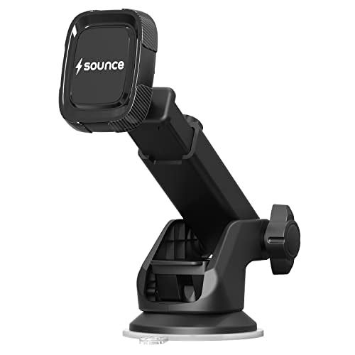 Sounce Car Phone Mount Magnetic, Car Dashboard, Windshield, and Air Vent Mount, Phone Holder, Universal Magnetic Phone Car Mount with Powerful Suction Cup Built-in Strong 6 Magnets for all Cell Phones