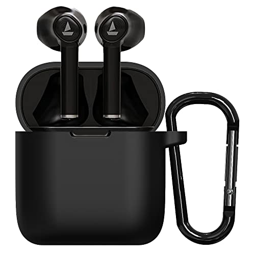 Sounce Earphone Case Cover Compatible with Boat Airdopes 131, Soft Silicone Skin Case Cover Shock-Absorbing Protective Case with Keychain [Front LED Visible]