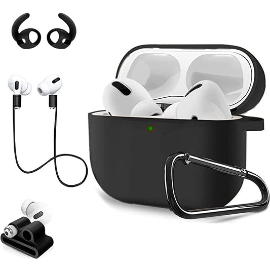 Sounce Premium Silicone Soft Case with Keychain Compatible with AirPods Pro, [5-in-1 Set Sleeve Skin Cover with Anti Lost Strap + Keychain + Earplug + Strap Holder] [AirPods Pro Not Included]