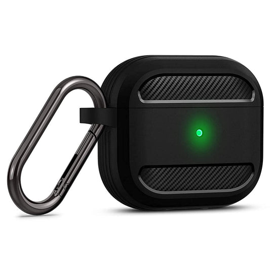 Sounce Tough Case Compatible with AirPods 3 Case with Carabiner, Rugged Protective Cover for AirPods 3rd Generation Case, Scratch Resistant, Drop Protection, Shock Armor Series - (Matte Black)