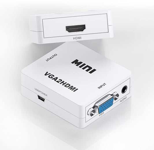 Sounce VGA to HDMI 1080P Full HD Mini VGA to HDMI Audio Video Converter Adapter Box with USB Cable and 3.5mm Audio Port Cable Support HDTV for PC Laptop Display Computer Mac Projector ((White))